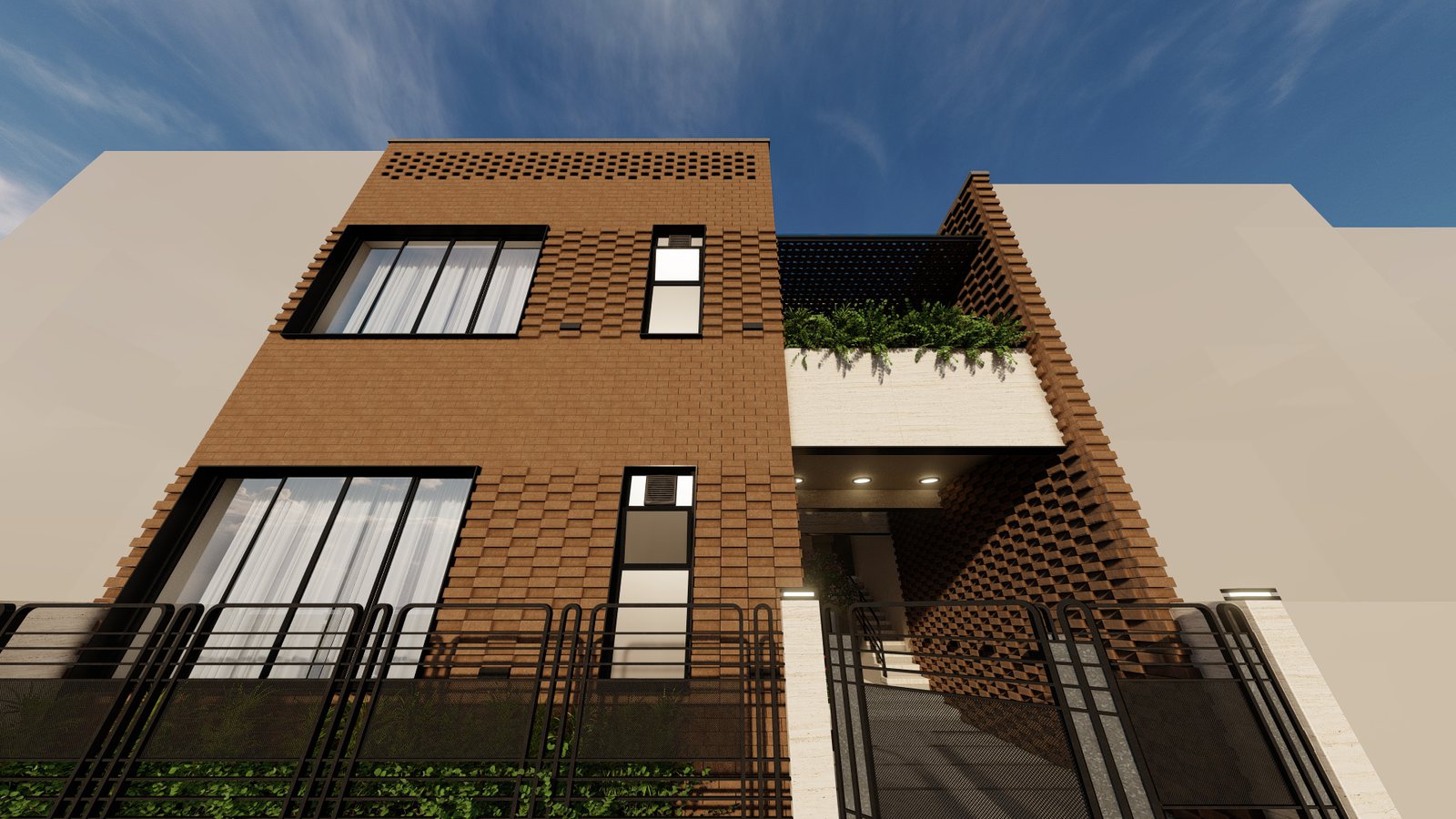 Rana Housing brick facade, close view